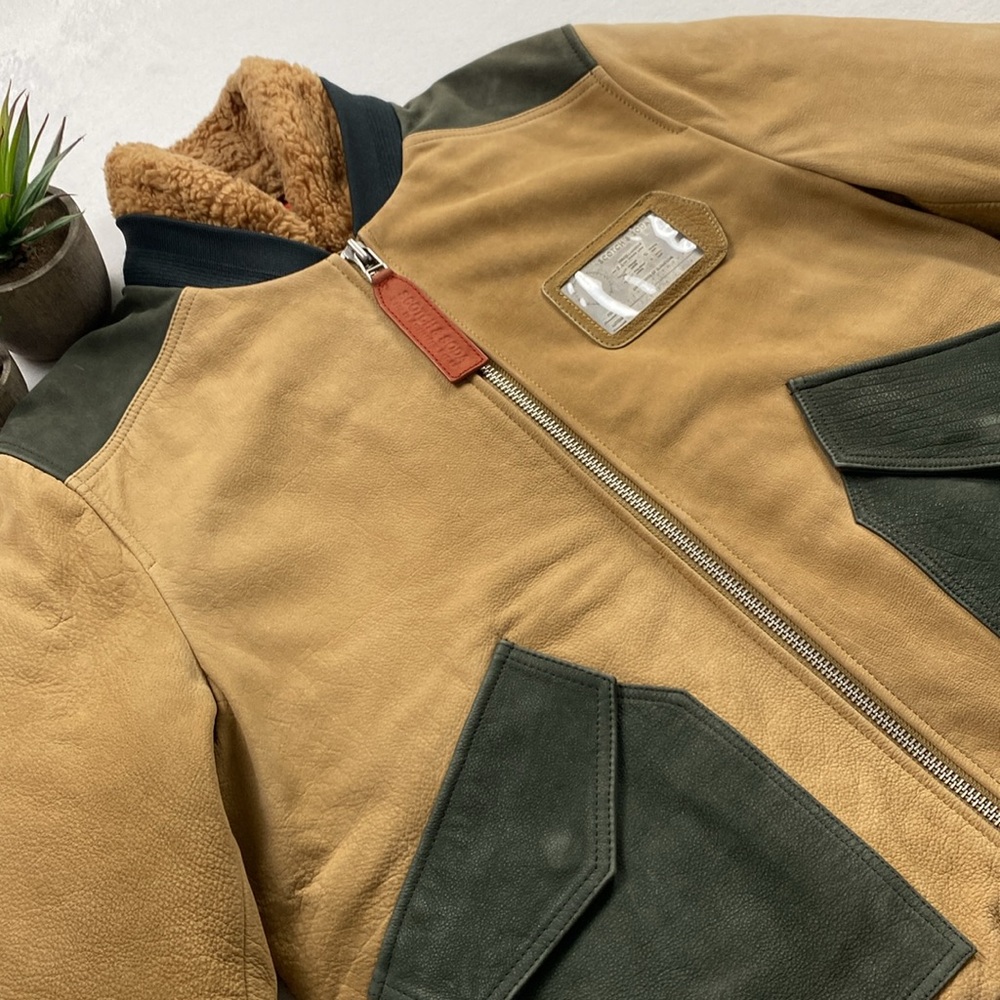Scotch & Soda Buffalo Leather Removable Faux Shearling Aviator Bomber Jacket - Picture 4 of 16